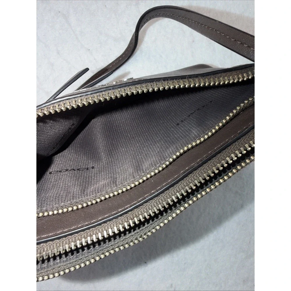 Coach Chocolate Brown Silver Front Logo Leather 2 Compartment Wristlet
